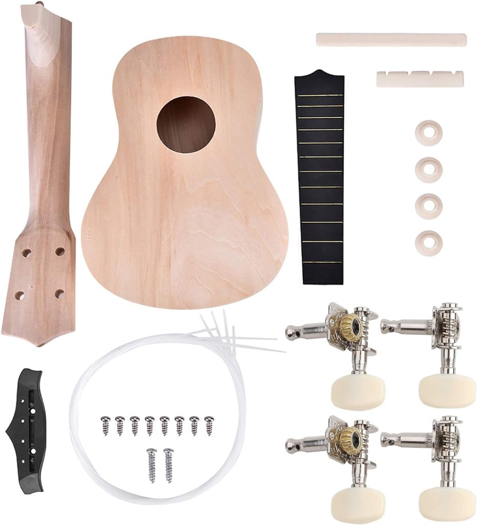 Diyeeni 21inch Basswood 4 String Ukelele DIY Kit Instrument Accessory, Make Your Own 21 Inch Ukulele Basswood 4 String Ukulele Make Set(Heart)