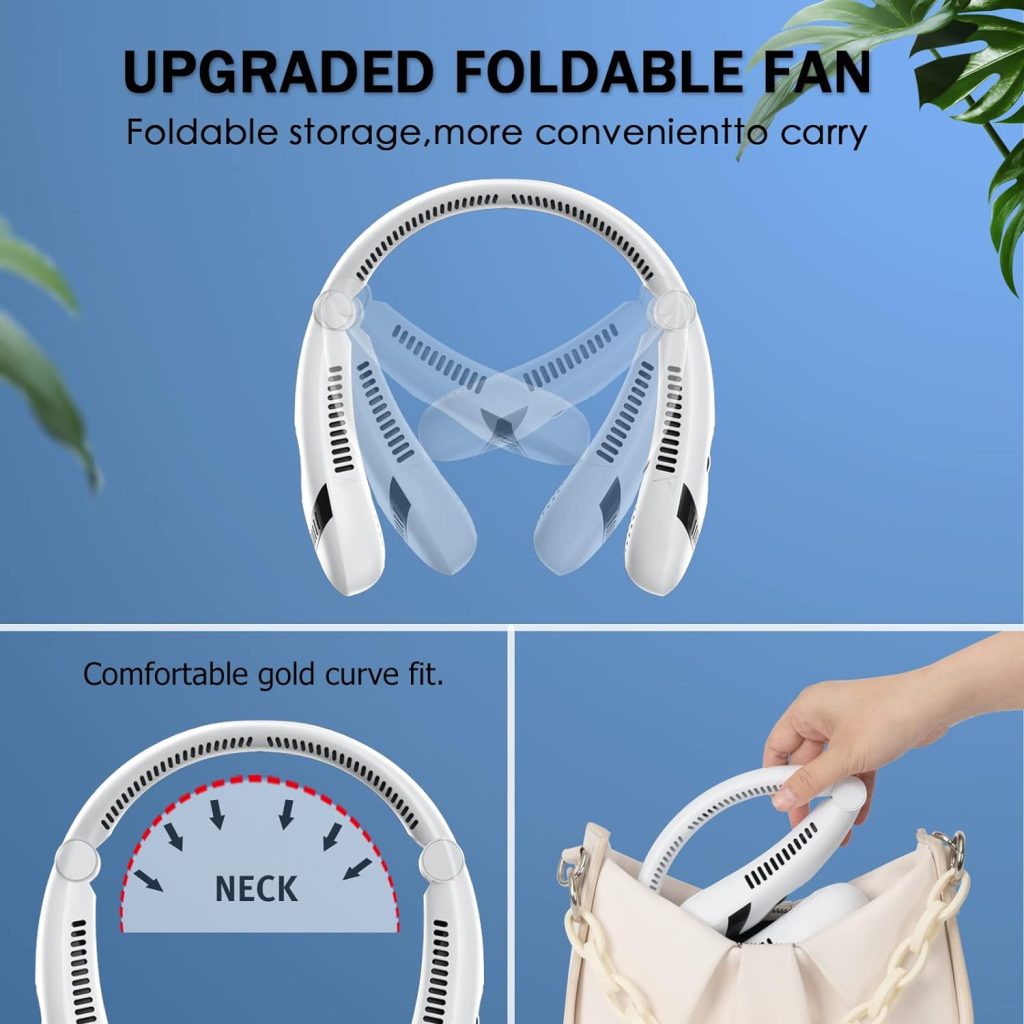 dolond Neck Fan, Portable Foldable Bladeless Neck Fans, Intelligent LED Digital Display, 3 Speeds Adjustable, 4000 mAh Rechargeable Battery, Neck Fan air Conditioner for Travel Essentials (Black)