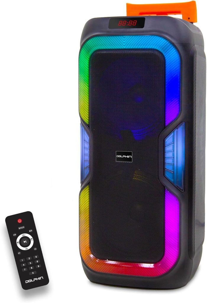 Dolphin New SP-1060RBT: Crisp  DEEP BASS - Dual 10 Bluetooth Portable Speaker w/Light Show - Rechargeable Speaker | Immersive Sound, Vibrant LED Lights, Wireless Connectivity