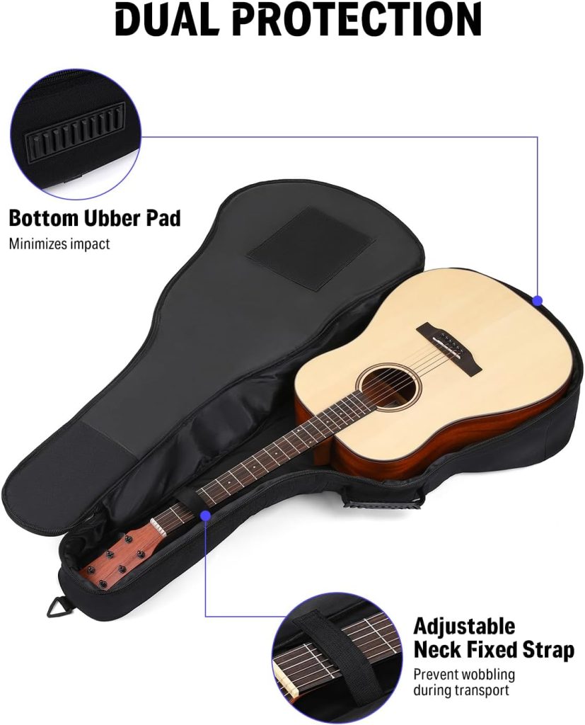 Donner 36 Inch Acoustic Guitar Case, 0.4 Inch Thick Padding Sponge 600D Ripstop Waterproof Nylon Soft Guitar Gig Bag with 3 Pockets and Back Hanger Loop, Black