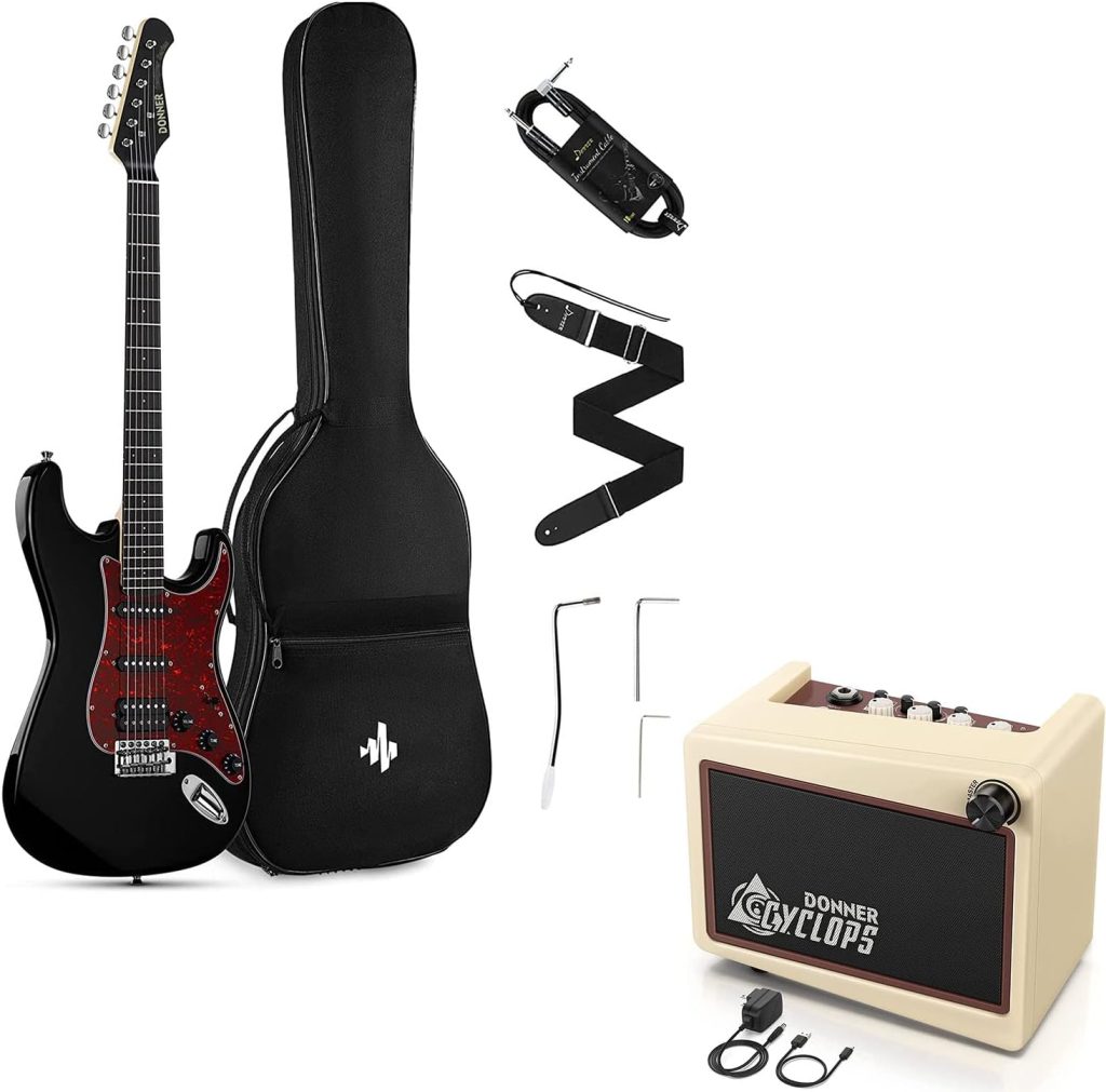 Donner 39 Inch Electric Guitar Beginner Kit with Mini Guitar Amp Digital, 5W Wireless Small Electric Guitar Amplifier