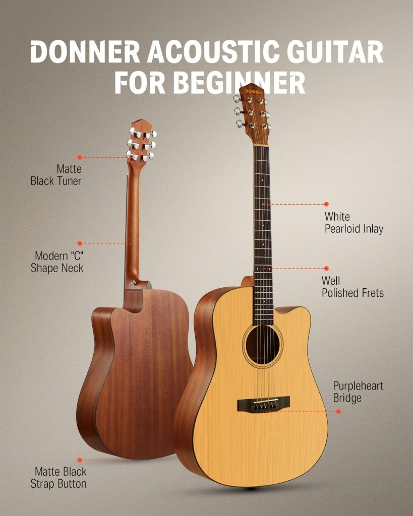 Donner Acoustic Guitar for Beginner Adult Full Size Cutaway Acustica Guitarra Bundle Kit with Free Online Lesson Bag Strap Tuner Capo Pickguard String Pick, Right Hand 41”Sunburst, DAG-1CS/DAD-160CS