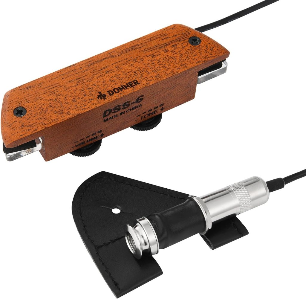 Donner Acoustic Guitar Pickup, DSS-6 Guitar Pickups Passive Mahogany Soundhole Pickup with Humbucker Volume Tone Control