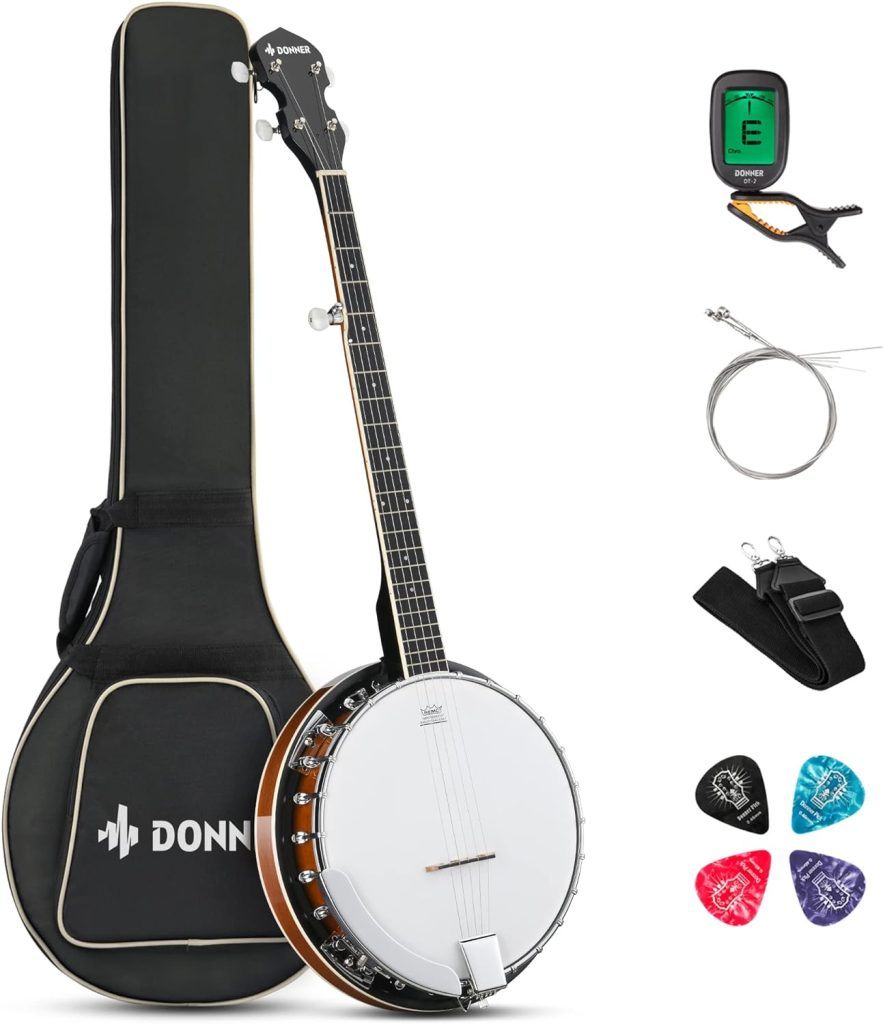 Donner Banjolele 4 String Banjo Ukulele kit Stringed Musical Instruments for Adult Beginner with Banjo Tuners, Gig Bag, Picks, Skeleton 23 Inch Sapele