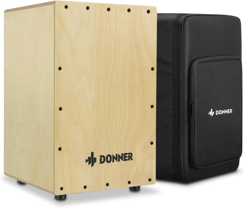 Donner Cajon Drum Box,Percussion Instrument Full Size with Internal Guitar Strings  Beatbox Bag, Birchwood Beat Cahone Drum with Backpack Dual Adjustable Straps DCD-1