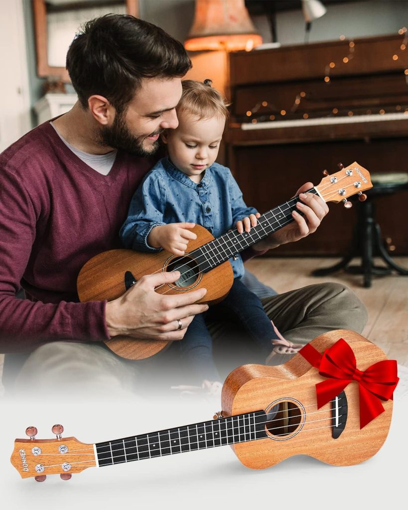 Donner Concert Ukulele Beginner Mahogany 23 Inch Ukelele Starter Bundle Kit with Free Online Lesson Gig Bag Strap Nylon String Tuner Picks Cloth DUC-1 Professional Ukalalee Yukalalee Gift