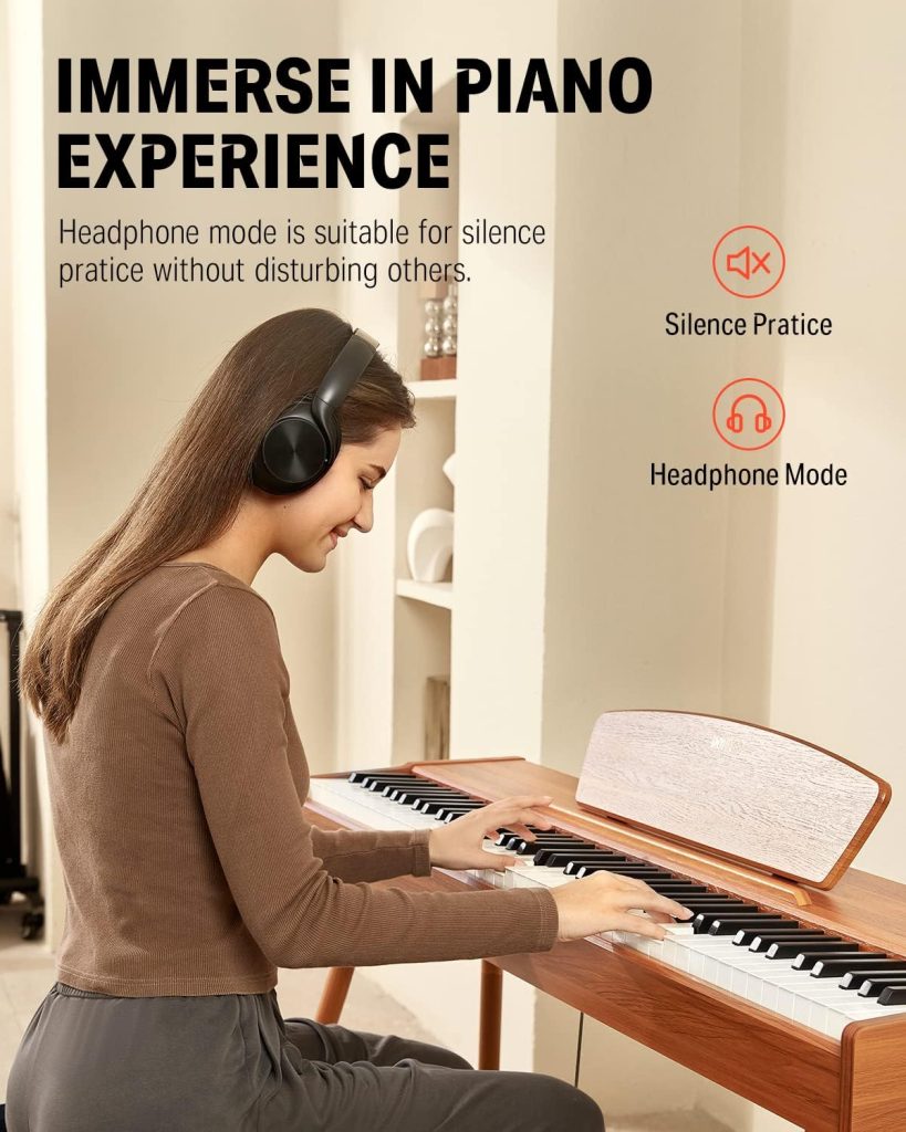 Donner DDP-80 Digital Piano 88 Key Weighted Keyboard, Full-size Electric Piano for Beginners, with Sheet Music Stand, Triple Pedal, Power Adapter, Supports USB-MIDI Connecting, Wood Color