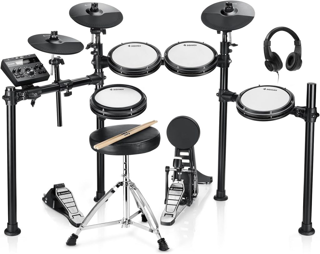 Donner DED-200 Electric Kit Electronic with Mesh Head 8 Piece, Drum Throne, Sticks Headphone and Audio Cable Included, More Stable Iron Metal Support Set