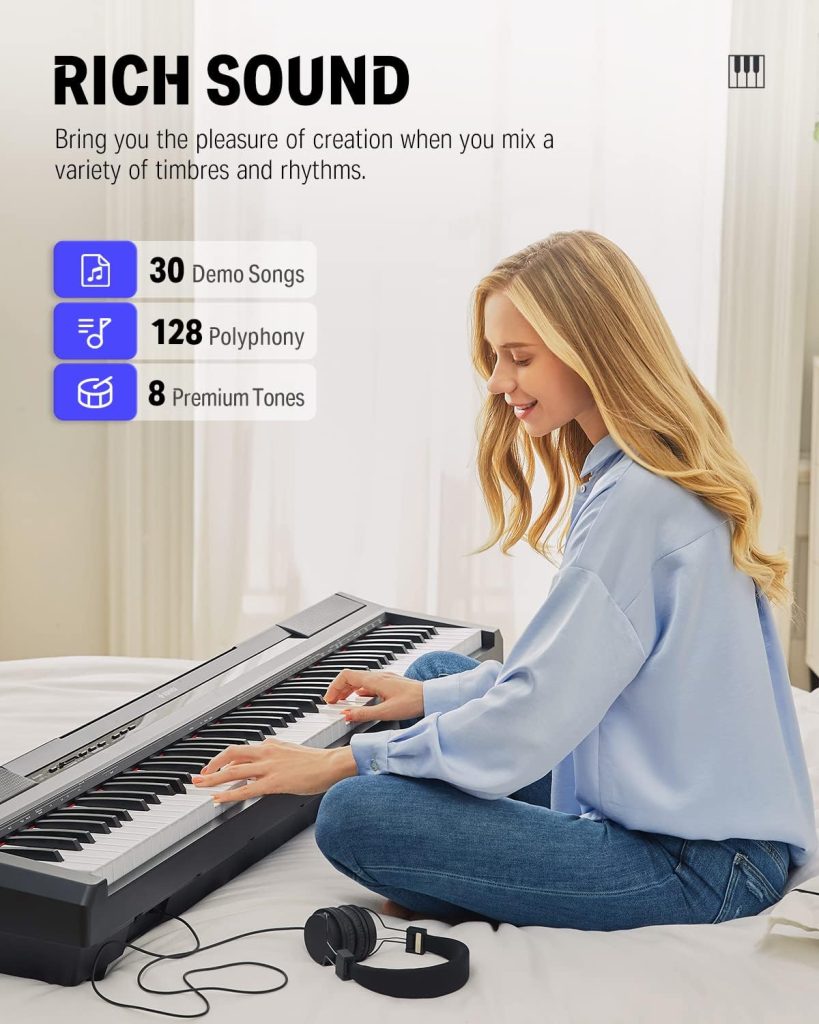 Donner DEP-10 Digital Piano 88 Key Semi-Weighted, Full-Size Electric Piano Portable Keyboard for Beginners, with Sustain Pedal, Power Supply