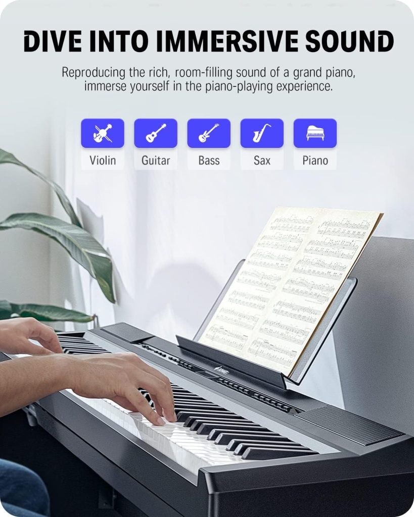 Donner DEP-20 Beginner Digital Piano 88 Key Full Size Weighted Keyboard, Portable Electric Piano with Sustain Pedal, Power Supply