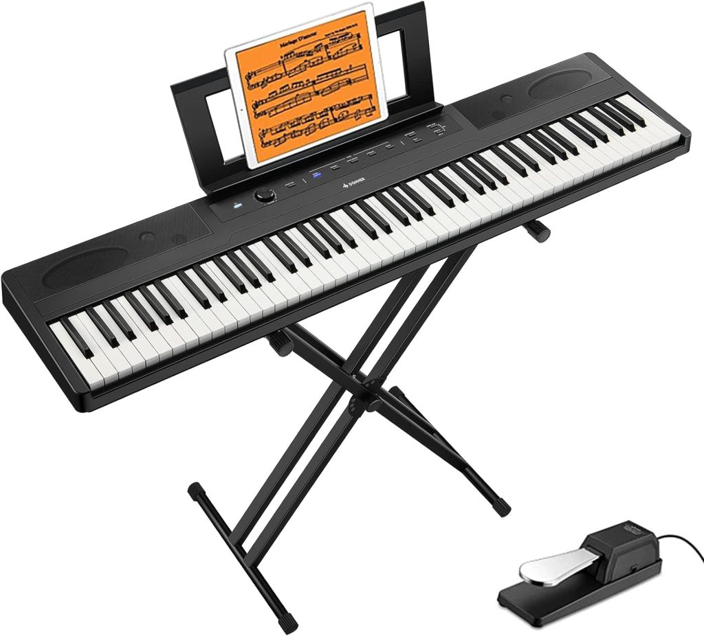 Donner DEP-45 Digital Piano Ultrathin, Beginner Electric Piano Keyboard with 88 semi-weighted Keys, Full Size Portable Electronic Keyboard Piano with Stand, Sustain Pedal, Power Supply