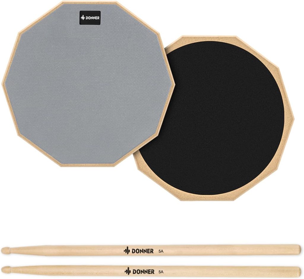 Donner Drum Practice Pad 8 Inches, Silent Practice Drum Pad 2-Sided With Drum Sticks - Gray
