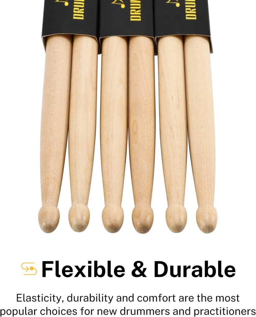 Donner Drum Sticks, 3 Pairs 5A Drumsticks Classic Maple Wood Snare Drumsticks With Carrying Bag, Christmas Birthday Gift, Great Holiday