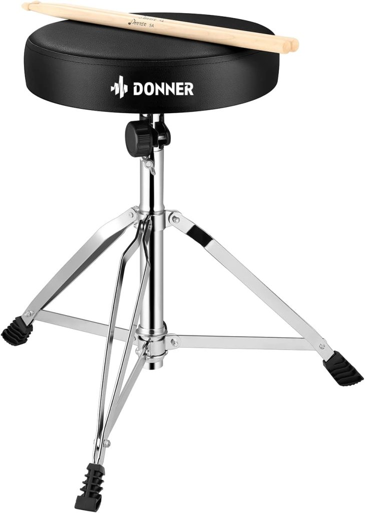 Donner Drum Throne Set, Padded Seat Height Adjustable Drum Stools, 5A Drumsticks Included, Multiple Iterations, Trusted Choice for Drummers