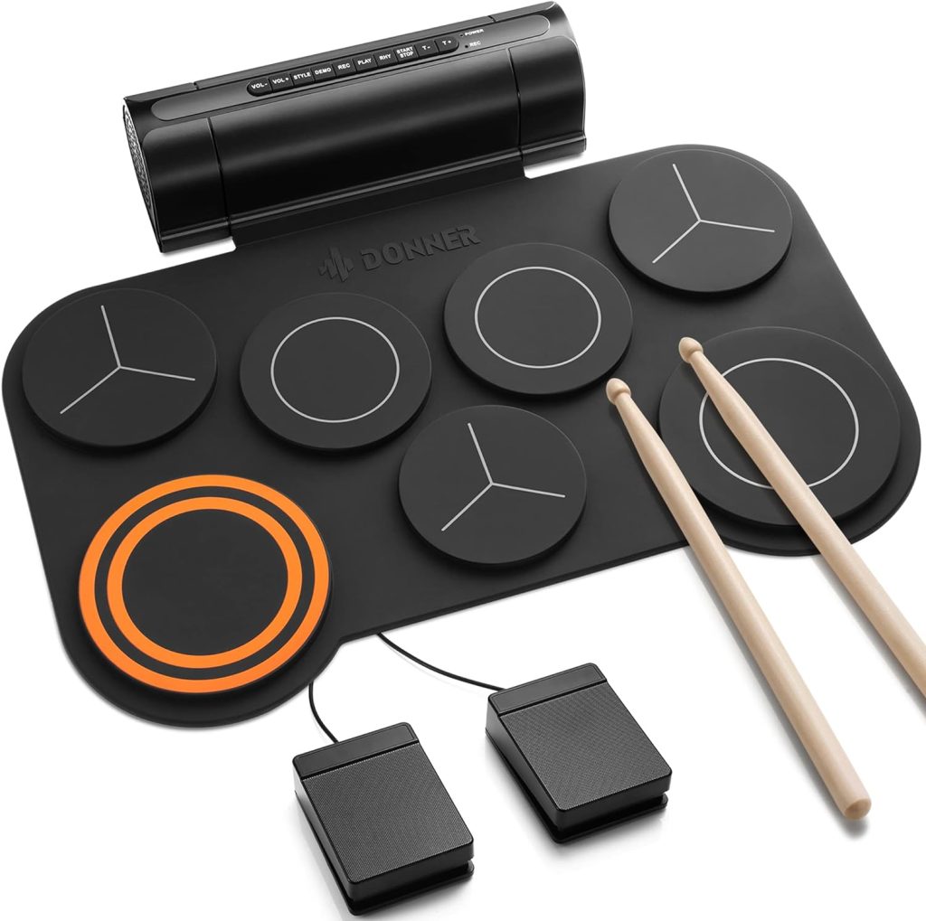 Donner Electronic Drum Set, 7 Pads Electric Drum Pad Roll Up Quiet Drum Pad Built-in Speaker, 40 Drum Lessons Included, Kids Holiday Christmas  Birthday Gift Instrument Toys(DED-20)