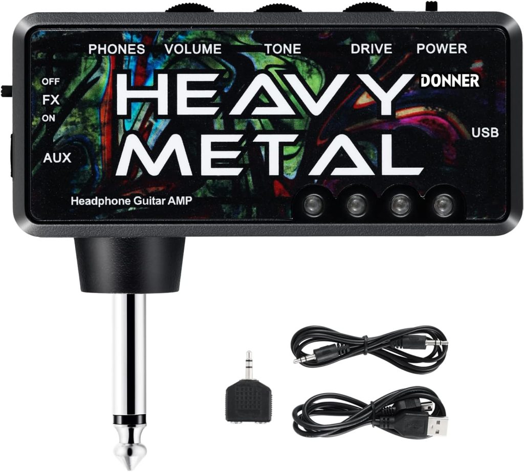 Donner Guitar Headphone Amp Heavy Metal USB Rechargeable Mini Pocket Headphone Amplifier for Electric Guitar