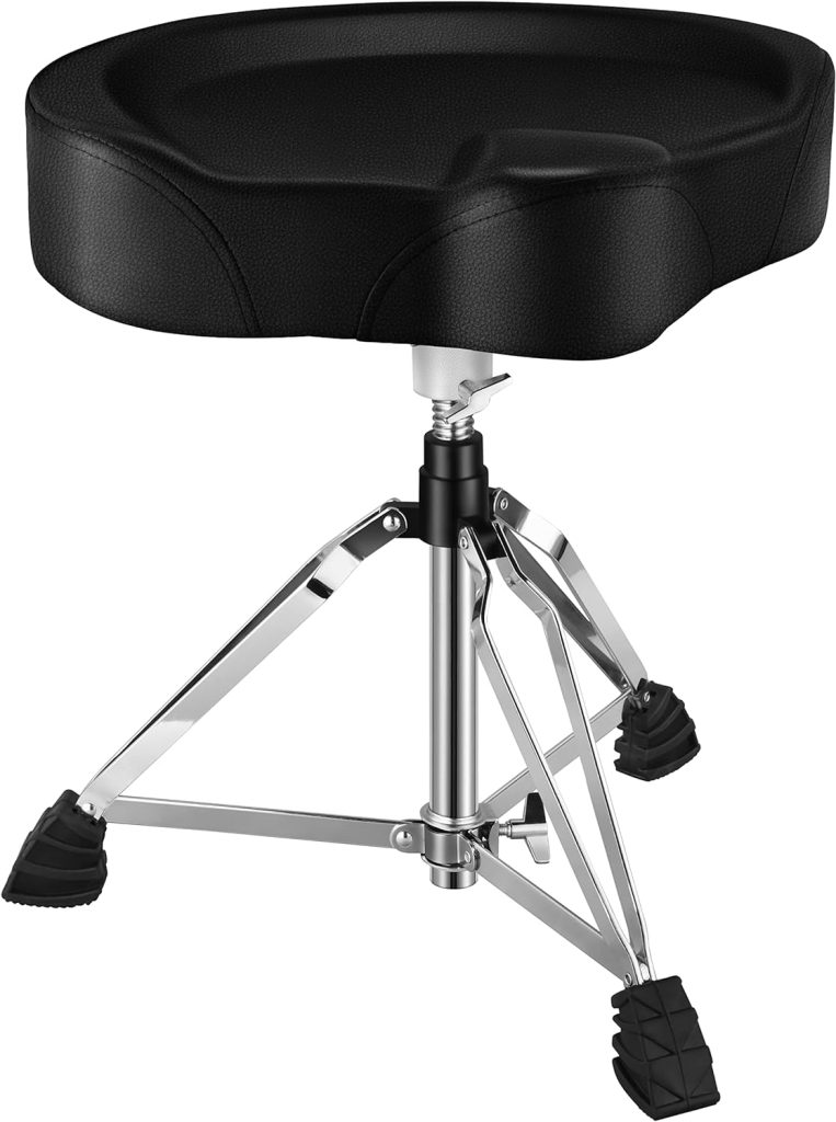 Donner Heavy Duty Drum Throne, Motorcycle Style Drum Seat, Widened Drum Chair with Upgraded Materials, Height Adjustable Padded Stool, Double Braced