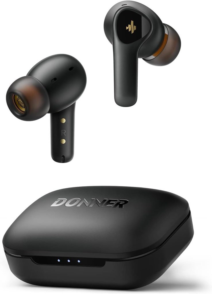 Donner Noise Cancelling Wireless Earbuds, Bluetooth 5.2 Earphones with 4 Mic Clear Calls, 12mm Drivers, App for Custom EQ, 32H Playtime, Fast Charging, Transparency - Dobuds ONE,Black