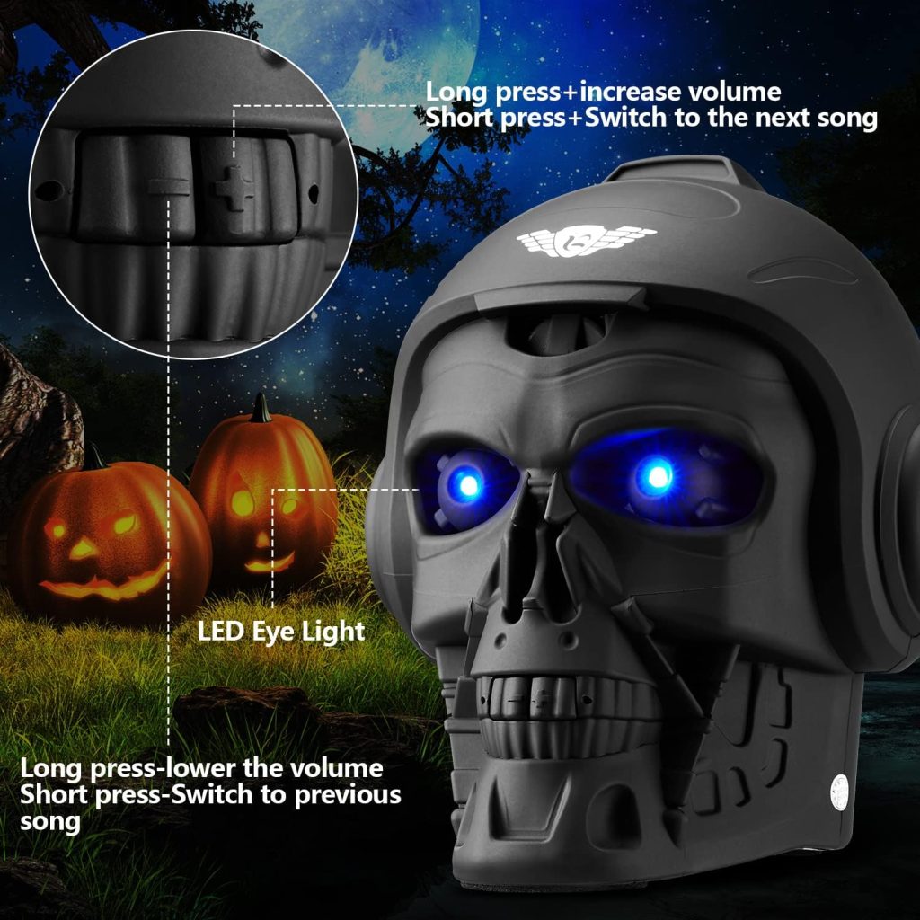 DORNLAT Skull Bluetooth Speakers, Portable Wireless Speaker Built-in Mic, Cool Creative Design Bass Stereo Speaker for Halloween, Party, Travel, Outdoor, Home Decor, Support TF/U Disk/AUX