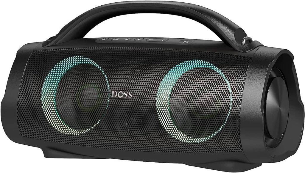 DOSS Extreme Boom+ IPX6 Waterproof Outdoor Speaker with 100W Massive Sound, Extra Bass, 20H Playtime, Built-in Power Bank, Mixed Color Light, Bluetooth Speaker for Camping, Beach, Outdoor