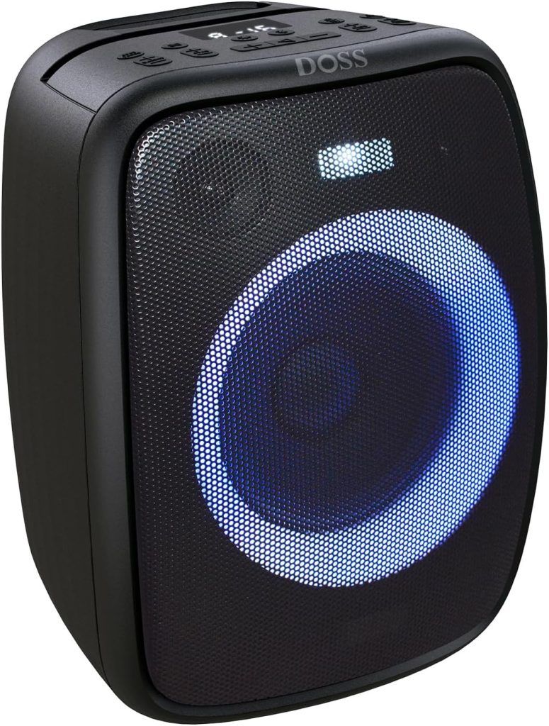 DOSS PartyBoom Loud Bluetooth Speaker with 60W Stereo Sound, Punchy Bass, Mixed Colors Lights, Splash Proof Design, PartySync, Mic and Guitar Inputs, Outdoor Speaker for Beach and Poolside Party : Electronics