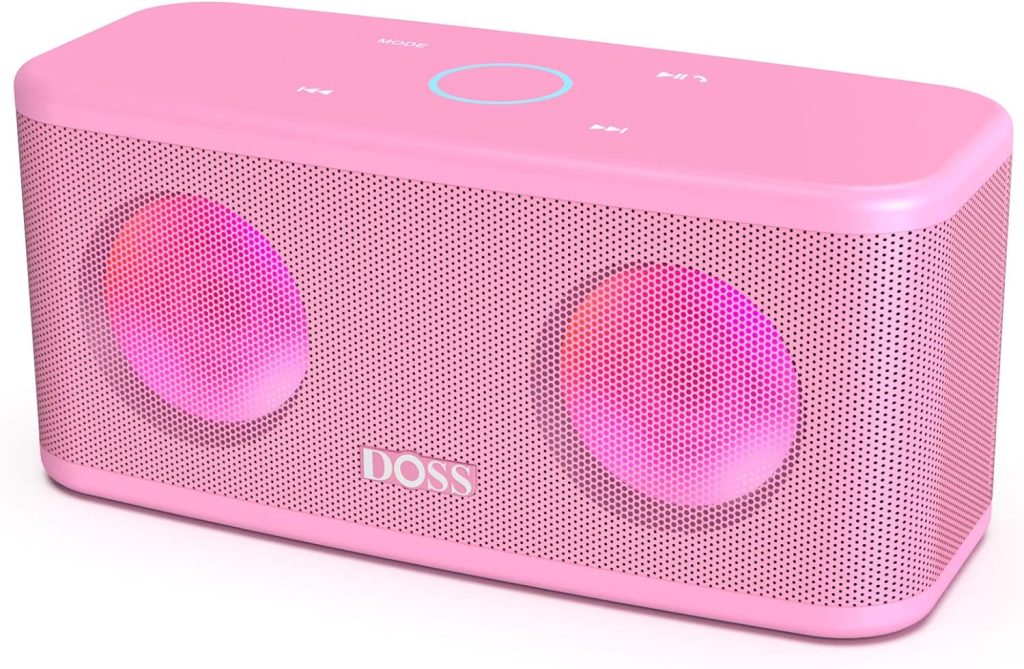 DOSS SoundBox Plus Portable Wireless Bluetooth Speaker with HD Sound and Deep Bass, Wireless Stereo Pairing, Built-in Mic, 20H Playtime, Portable Wireless Speaker for Home, Outdoor, Travel-Pink