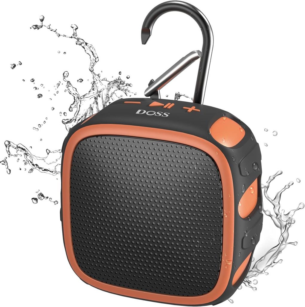 DOSS Waterproof Bluetooth Speaker with Big Sound, 22H Playtime, IP67 Rated Waterproof and Dustproof, Durable Carabiner, Portable Outdoor Speaker for Beach, Camping, Hiking, Backpack, Shower-Blue