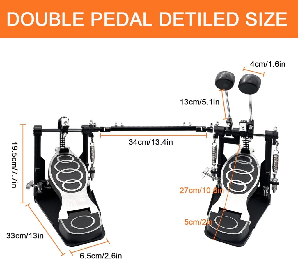 Double Bass Pedal, Double Chain Double Bass Drum Pedals, Double Kick Drum Pedal with Patch Suit for Kick Drum Set and Electronic Drums