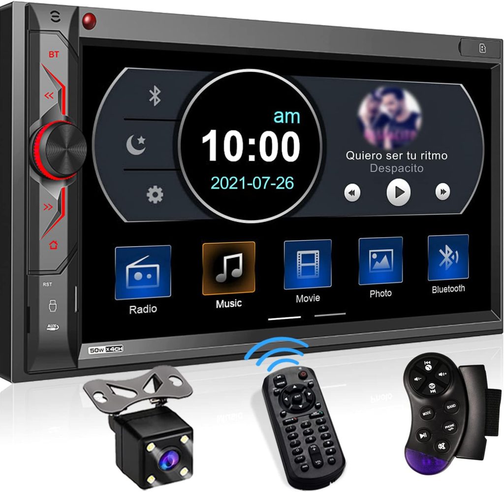 Double Din Car Multimedia System: 7 Inch HD Touchscreen Car Stereo Receiver – Bluetooth Car Radio MP5 Player with Mirror Link | Rear View Camera | MP3 | AM/FM | USB/SD/AUX | Steering Wheel Control