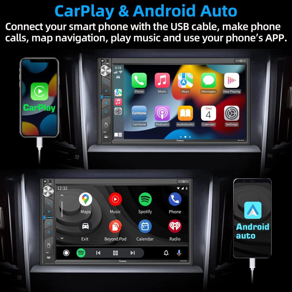 Double Din Car Stereo with Dash Cam - Voice Control Carplay, Android Auto, Steering Wheel Controls, 7 HD Touchscreen, Backup Camera, Bluetooth, Mirror Link, Subw, USB/TF/AUX, AM/FM Radio Receiver