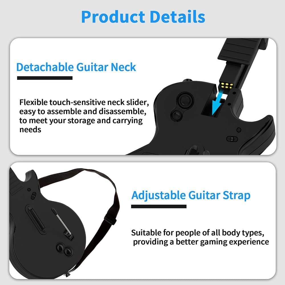 DOYO Guitar Hero Controller for PC and PS3, Wireless Guitar for Guitar Hero 3/4/5 and Rock Band 1/2 Games, Guitar Hero Guitar with strap (5 Keys/Black)