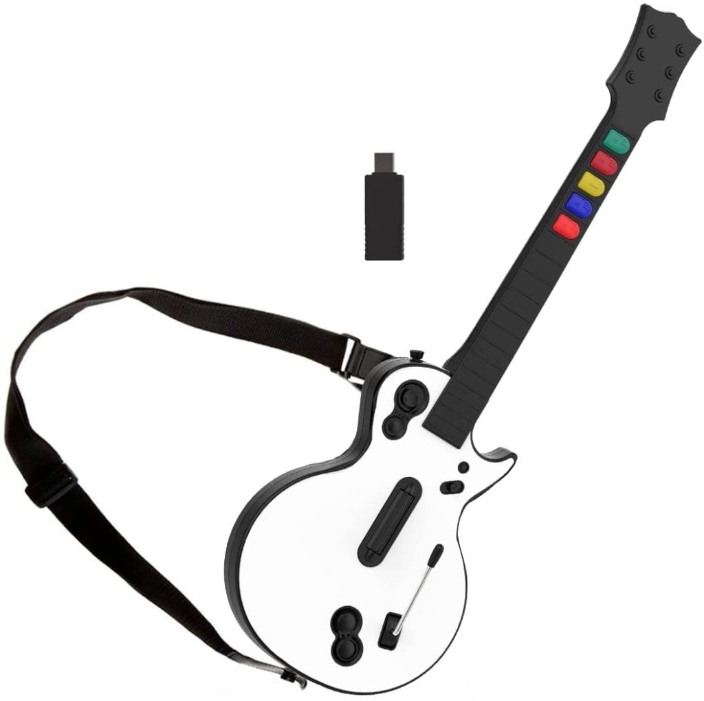 DOYO Guitar Hero Controller for PC and PS3, Wireless Guitar for Guitar Hero 3/4/5 and Rock Band 1/2 Games, Guitar Hero Guitar with strap (5 Keys/Black)