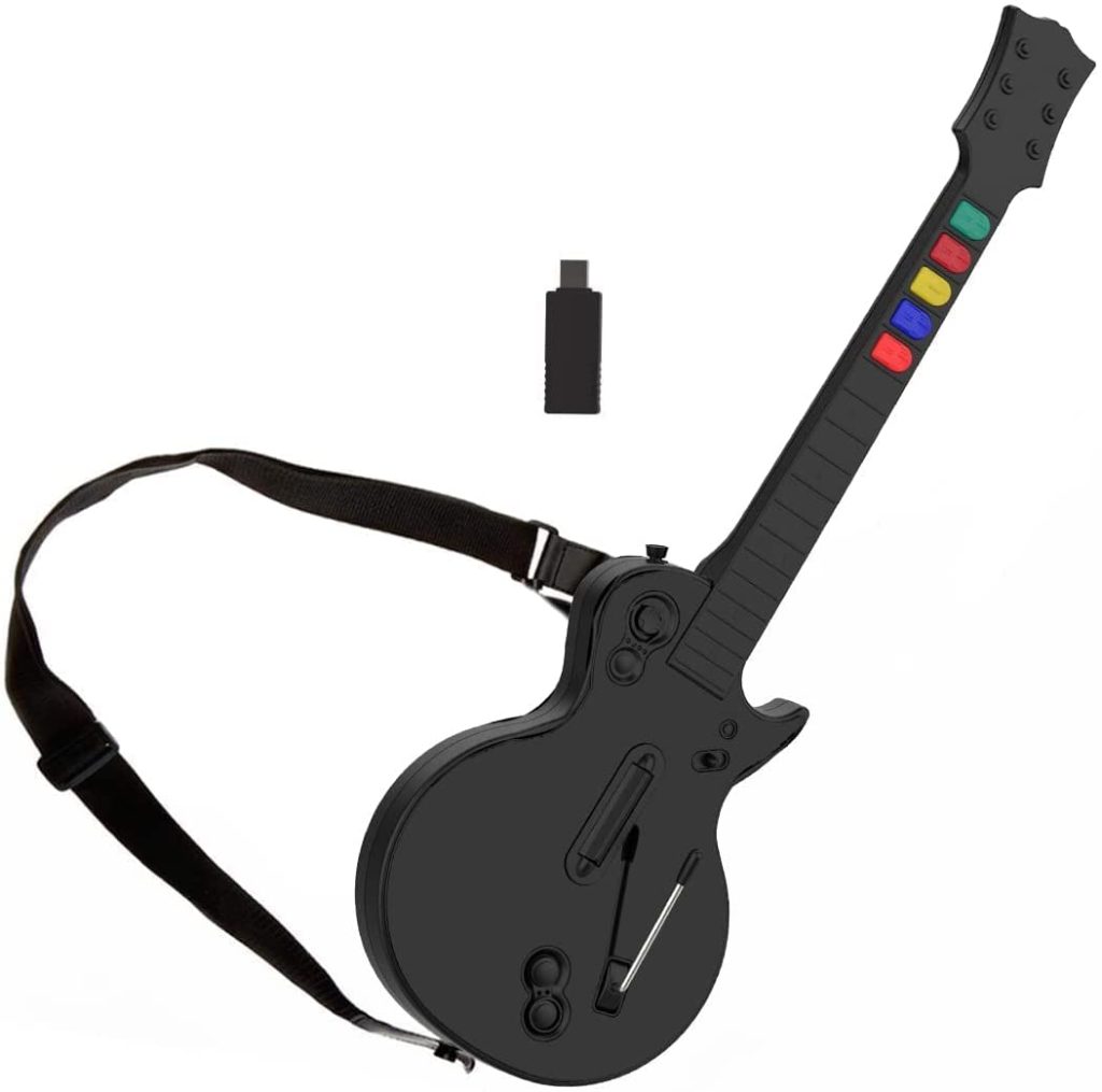 DOYO Guitar Hero Controller for PC and PS3, Wireless Guitar for Guitar Hero 3/4/5 and Rock Band 1/2 Games, Guitar Hero Guitar with strap (5 Keys/Black)