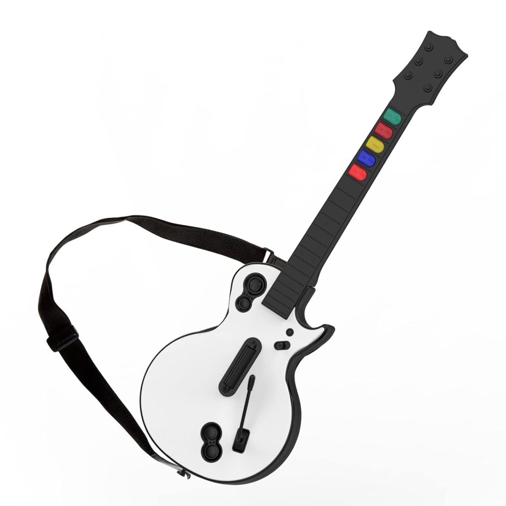 DOYO Guitar Hero Guitar for PlayStation 3 and PC, Wireless White Guitar Controller with Strap for Clone Hero, Rock Band and Guitar Hero Games (5 Buttons)