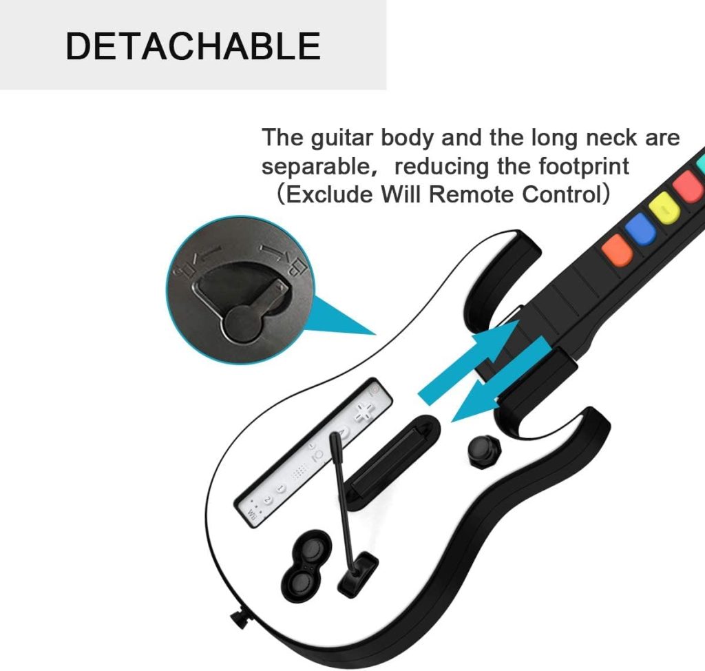 DOYO Wii Guitar Hero for Wii Controller Wireless, Guitar Hero Controller Compatible with Guitar Hero Wii and Rock Band 2 Games with Strap, White