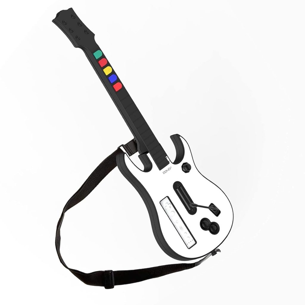 DOYO Wii Guitar Hero, Wireless Guitar Hero Controller for Guitar Hero Wii and Rock Band 2 Wii U Games (Excluding Rock Band 1) with Strap, Color Black