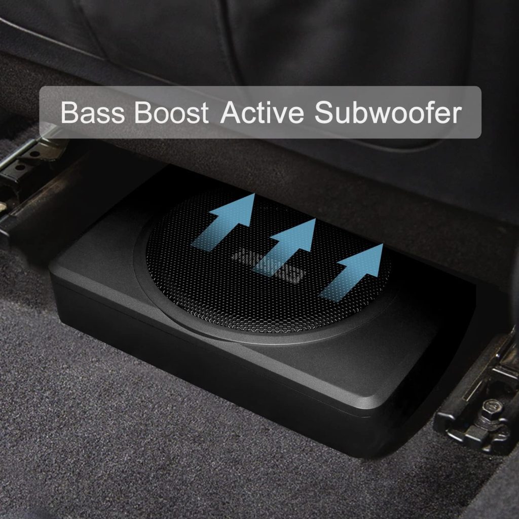 DR DOUBLE ROCK CB08 Under-Seat Subwoofer Car Audio 600 Watts 8 inch Slim Powered Subwoofer with Built in Amp Active Compact Subwoofer with Amplified+Bass Volume Control Knob