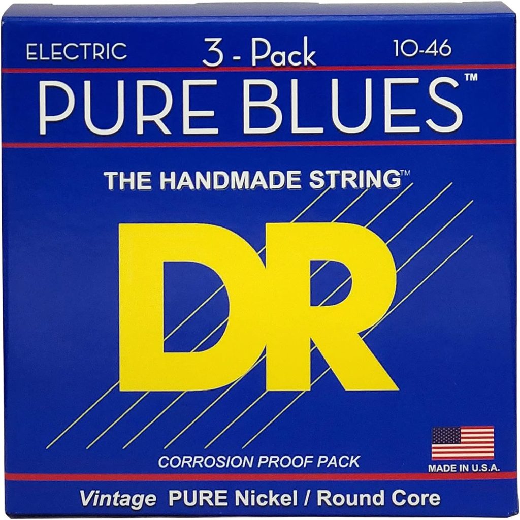 DR Strings Pure Blues Pure Nickel Electric Guitar Strings, Medium 10-46, 3-Pack (PHR-10-3PK)