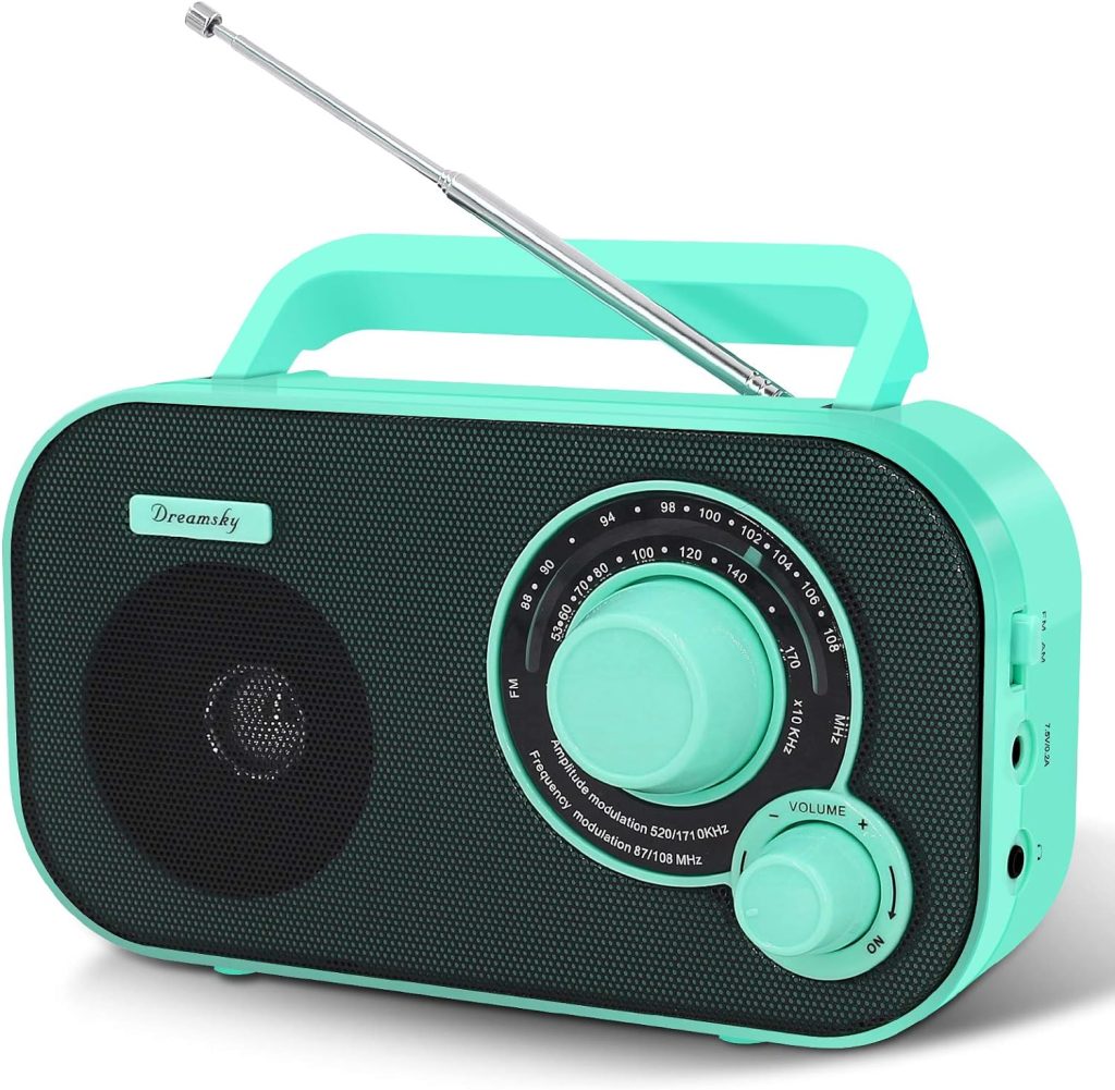 DreamSky AM FM Portable Radio Plug in Wall or Battery Operated for Home  Outdoor, Strong Reception, Large Dial Easy to Use, Transistor Antenna, Headphone Jack, Small Gifts for Seniors Elderly