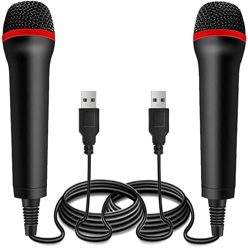 Drimoor 2Pack 13ft Wired USB Microphone for Rock Band, Guitar Hero, Lets Sing - Compatible with PS2, PS3, PS4, PS5, Switch, Wii, Wii U, Microsoft Xbox 360, Xbox One and PC