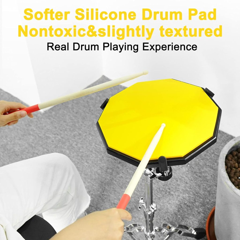 Drum Pad Stand Kit Practice Drum Pad Set 12 Inch Ultra Silent Drum Pad Practice Pad Bundle with Snare Drum Stand, Real Feel Silicone Pad for Beginners by Vangoa