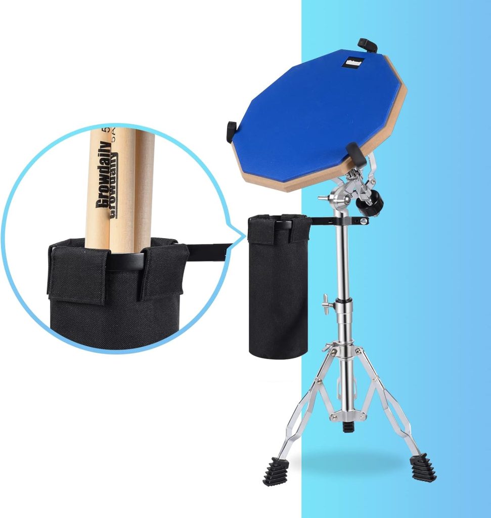 Drum Practice Pad Snare Drum Stand Set 12 In With Double Sided Silent Drum Pad,Drum Dampeners Gel, Drum sticks,Carrying Bag Adjustable Stand(Fits 10-14 Drums)