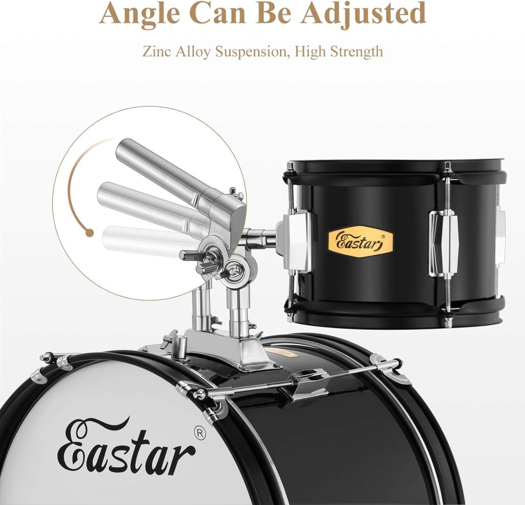 Drum Set Eastar 16 inch 5-Piece, Junior Drum Kit for Beginners Kids Teenagers with Adjustable Throne and Cymbal, Pedal  Drumsticks, Metallic Black (EDS-350BK)