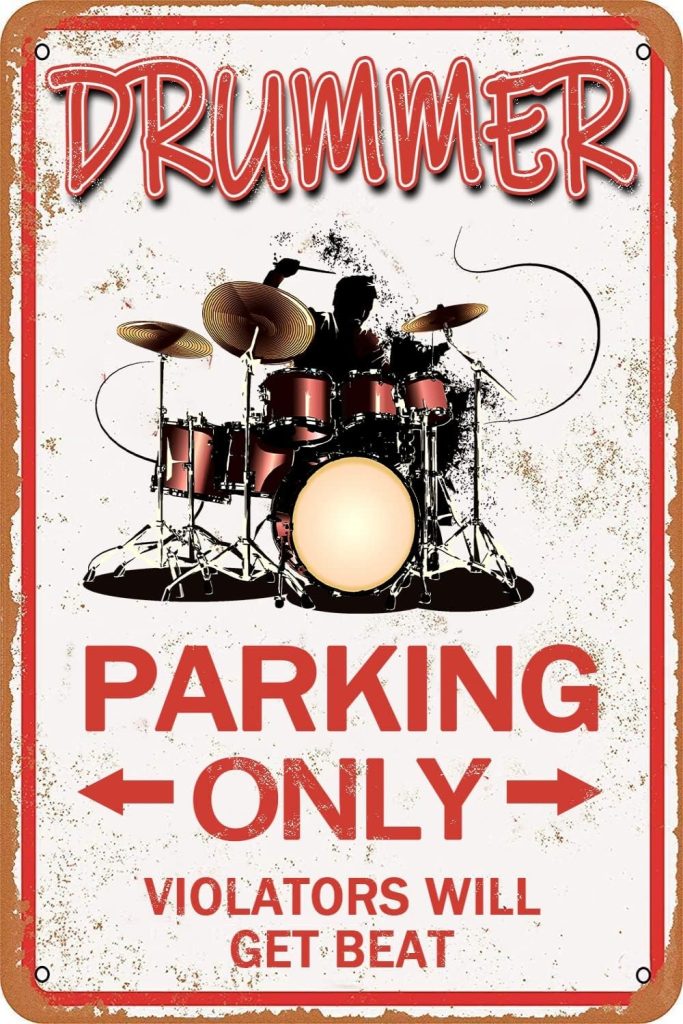 Drummer Parking Only Sign Drummer Gifts For Men Funny Metal Signs Drummer Kit Wall Decoration Boy Room Decor Band Decor Restaurant Cafe Pub Garage Poster Drummer Man Cave Decor 8 X 12 Inch