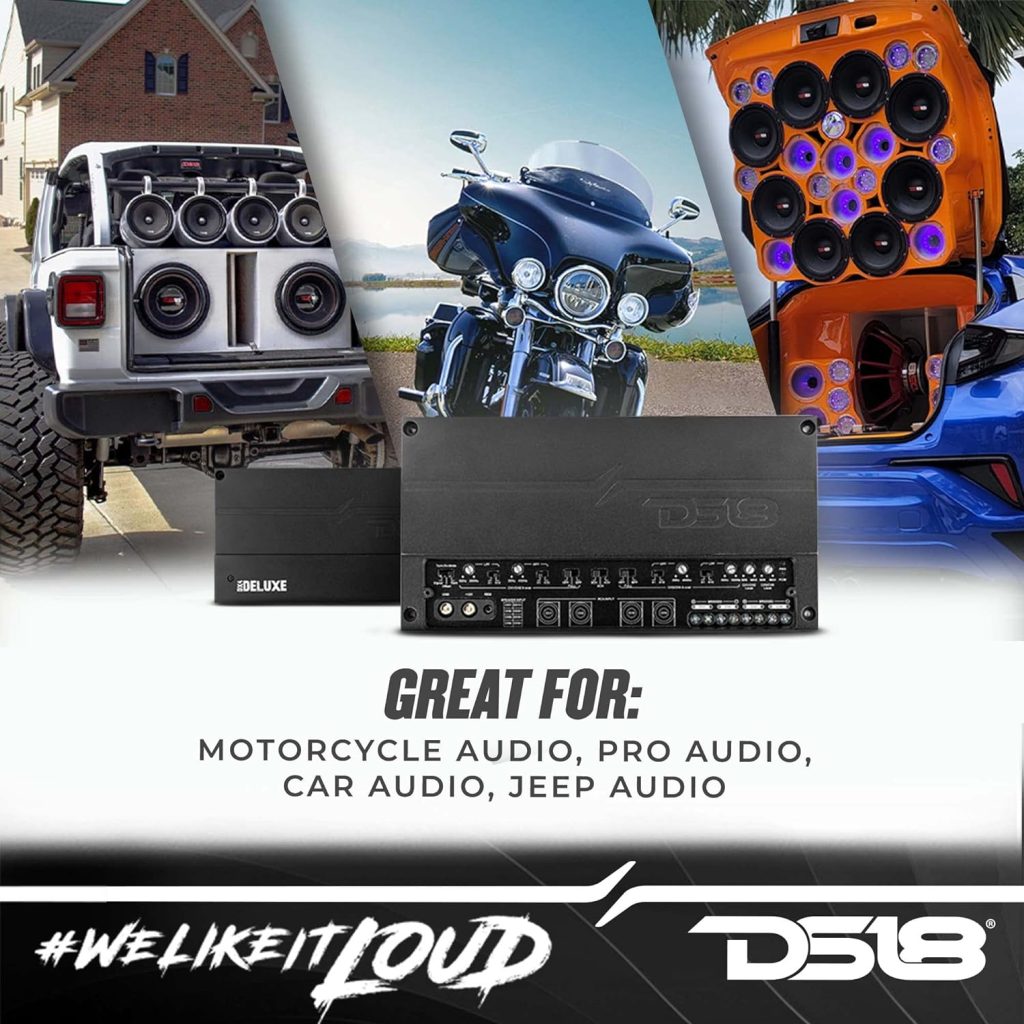 DS18 DX4 Deluxe Compact Full-Range Class D Advance Technology 4-Channel Amplifier 3000 Watts - Powerful and Compact Amp for Speakers in Your Motorcycle or Car Sound System