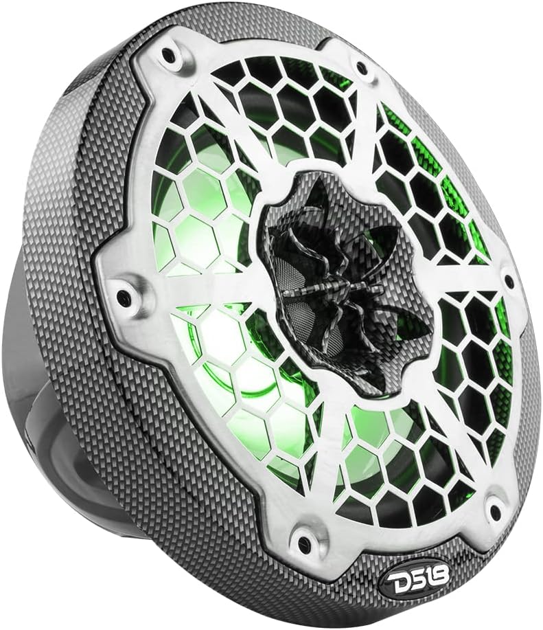 DS18 Hydro CF-65M - High End Carbon Fibre Coaxial Speaker Pair - 2-Way Marine Speaker w/Integrated RGB Lights - 375 Watt - 100% UV Stable - Water Resistant Speakers - 6.5 Inches