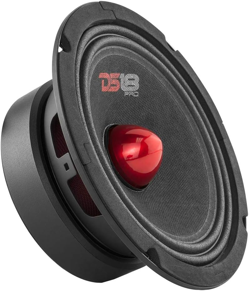 DS18 PRO-GM6.4B Loudspeaker - 6.5, Midrange, Red Aluminum Bullet, 480W Max, 4 Ohms,1.5 Kapton VC Premium Quality Audio Door Speakers for Car or Truck Stereo Sound System (1 Speaker)