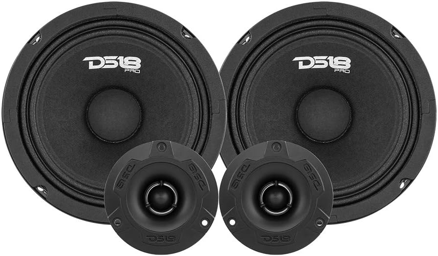 DS18 PRO-GM6.4PK Mid and High Complete Package - Includes 2X Midrange Loudspeaker 6 and 2X Aluminum Super Bullet Tweeter 1 Built in Crossover - Door Speakers for Car or Truck Stereo Sound System