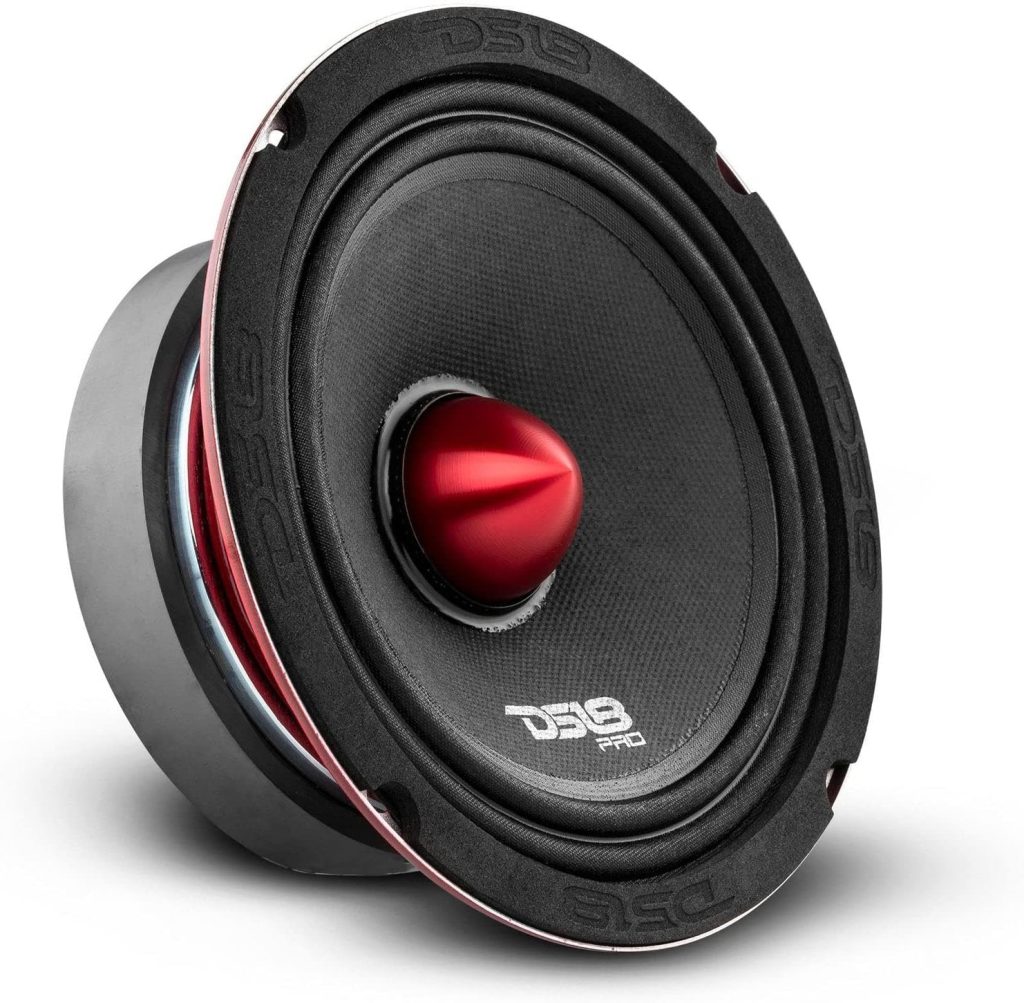 DS18 PRO-X6.4BM Loudspeaker - 6.5, Midrange, Red Aluminum Bullet, 500W Max, 250W RMS, 4 Ohms - Premium Quality Audio Door Speakers for Car or Truck Stereo Sound System (1 Speaker)