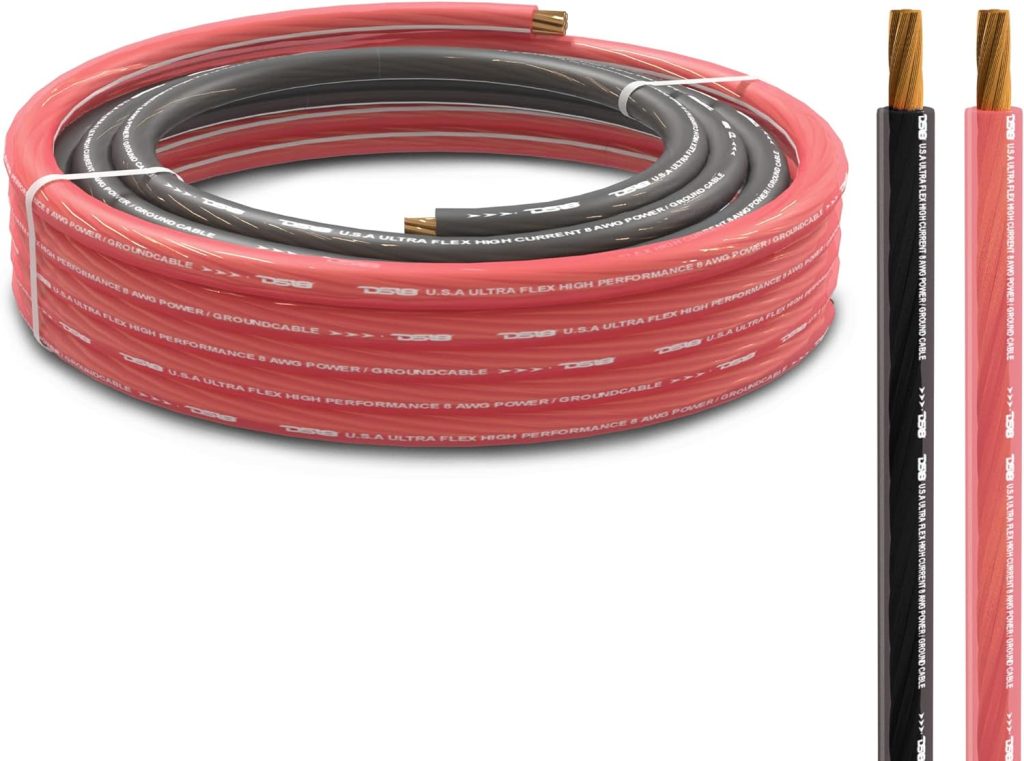 DS18 PW-8GA-5BK/20RD Ultra Flex Power Wire CCA 8 Gauge, 5ft Black and 20ft Red - Power Amplifier Wiring Kit